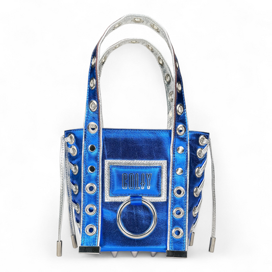 MINI PURSE : BLUE METALLIC LEATHER