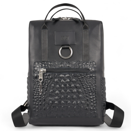 BACKPACK : BLACK CROC LEATHER