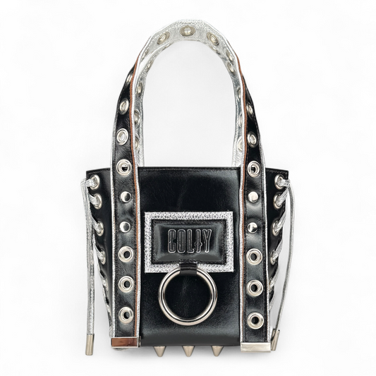 MINI PURSE : BLACK METALLIC LEATHER