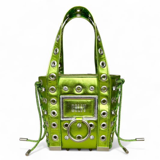MINI PURSE : GREEN METALLIC LEATHER + GROMMETS