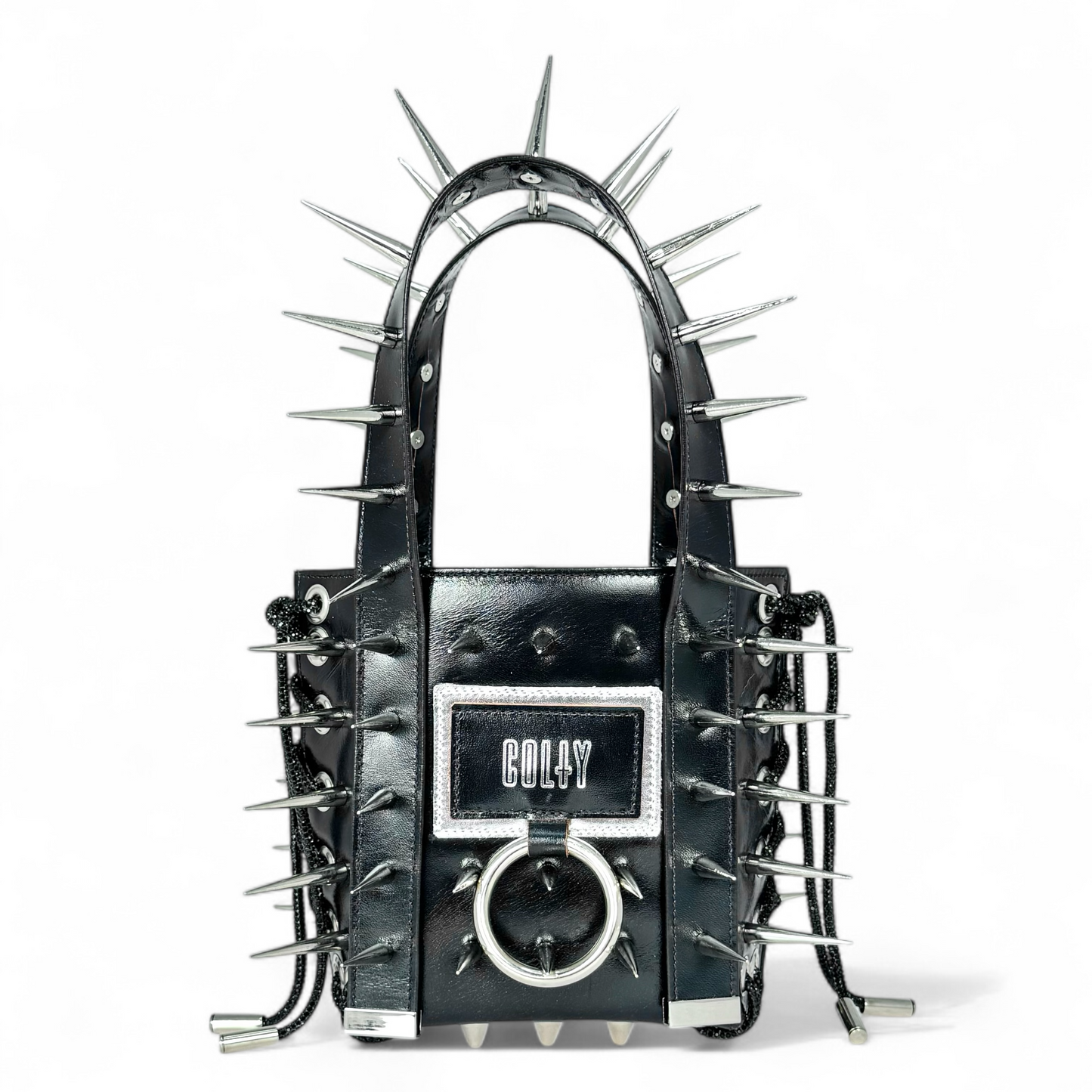 MINI PURSE : SPIKES & BLACK METALLIC LEATHER
